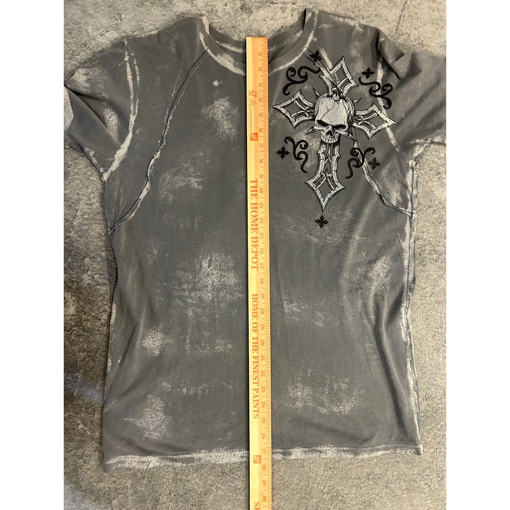 Affliction Live Fast Mens Gray Skull Cross Graphic T-Shirt Acid Wash Size L. 52 - Picture 5 of 5